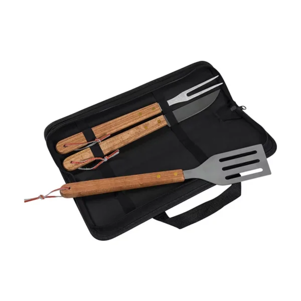 Kit Churrasco Aço Inox e Cabo de Madeira